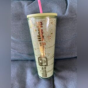 Excellent Condition ~Disney Tinker Bell Gold Glitter Tumbler